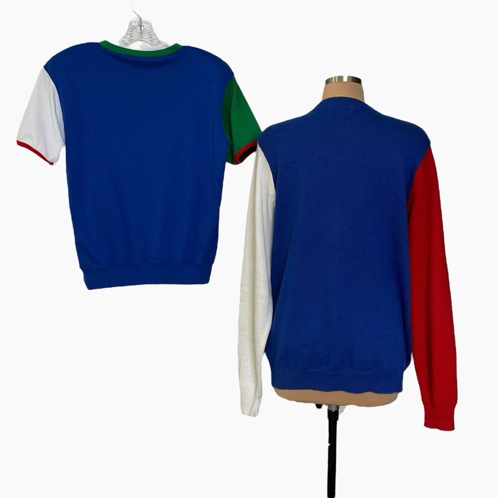 Suburbans Sweater Set 90s Color Block Large Cardigan Medium Short Sleeve Top - Picture 4 of 14
